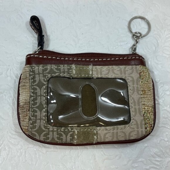 Fossil Signature ID Zip Wallet Change Purse Brown, Beige, Green 4.75"x3.25" - Picture 2 of 7